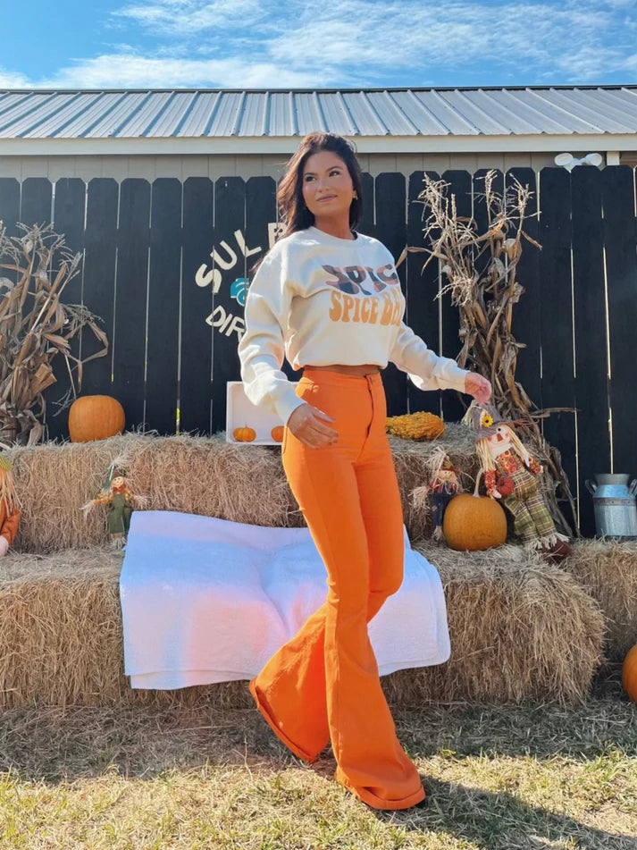 Fiona High Waisted Bell Bottom Flare Jeans - Orange
