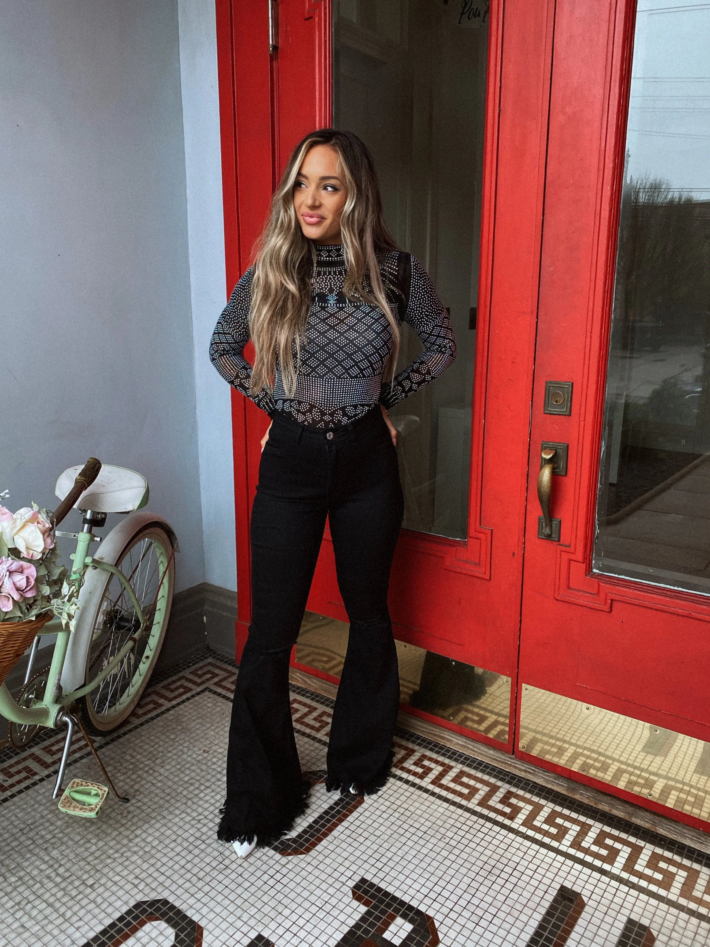Farrah Distressed High Waisted Flares - Black