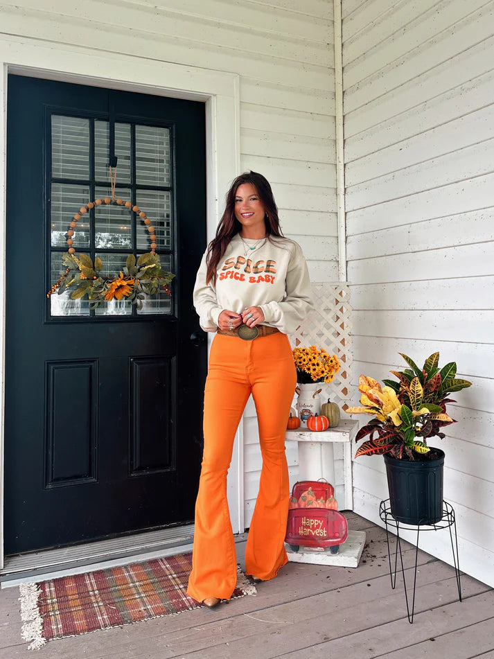 Fiona High Waisted Bell Bottom Flare Jeans - Orange
