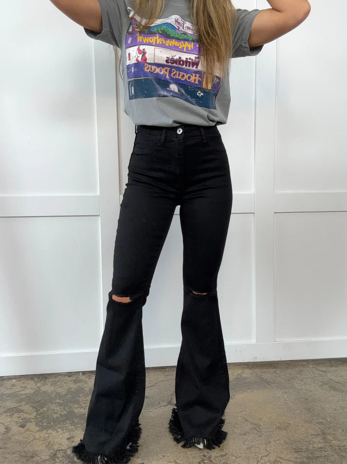 Farrah Distressed High Waisted Flares - Black