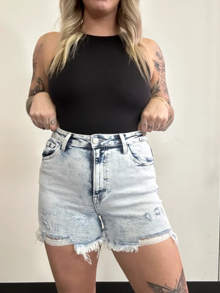 On The Go Distressed Shorts - Acid Light Wash