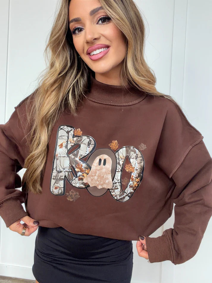 Tilly Boo Camo Brown Reversible Oversized Mockneck Crew
