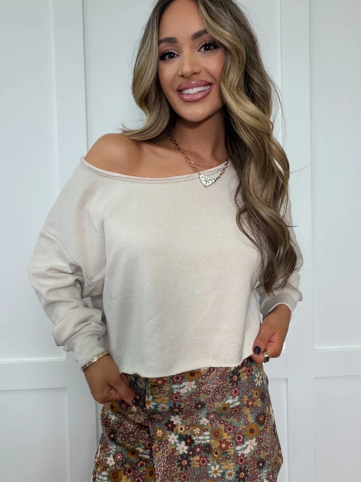 Isla Boat Neck Cropped Sweatshirt