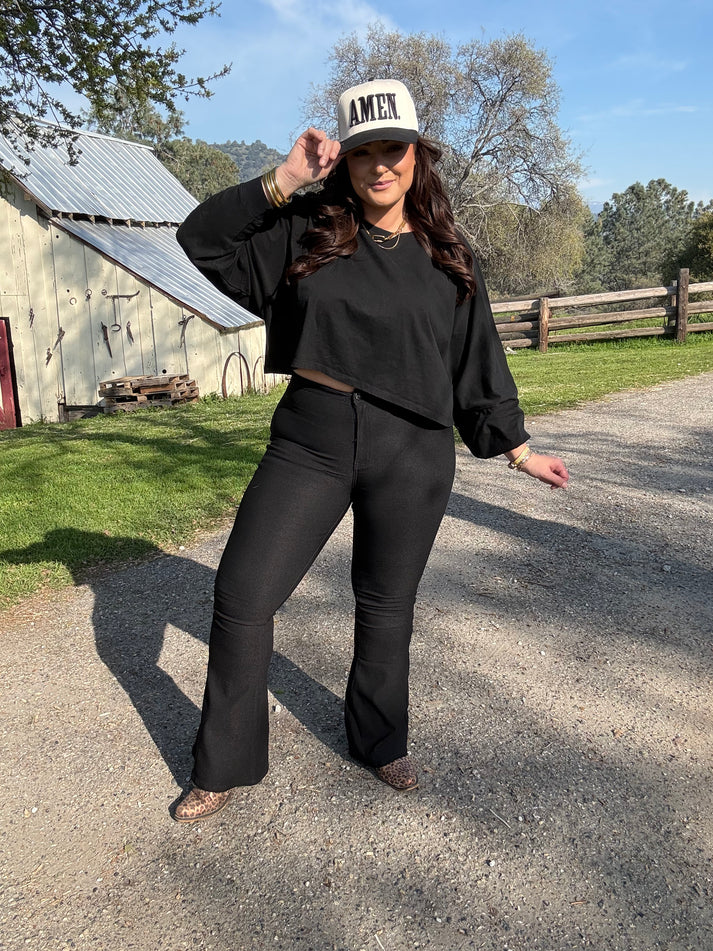 Fiona High Waisted Bell Bottom Flare Jeans - Black